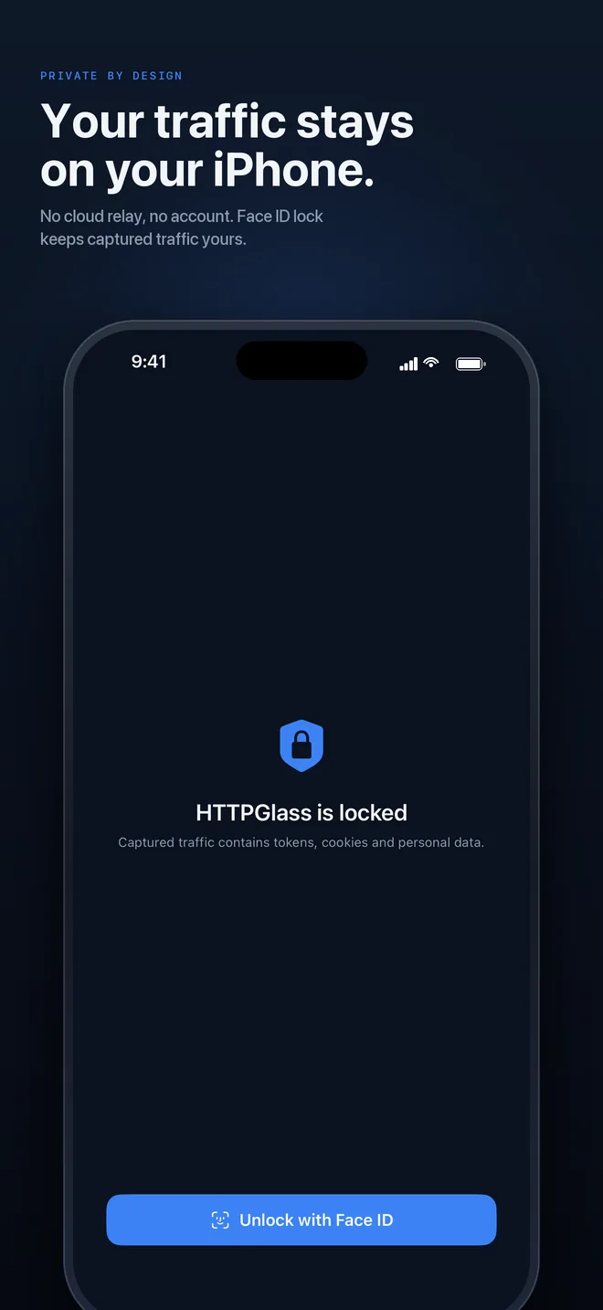 The Face ID lock screen: captured traffic stays on the iPhone